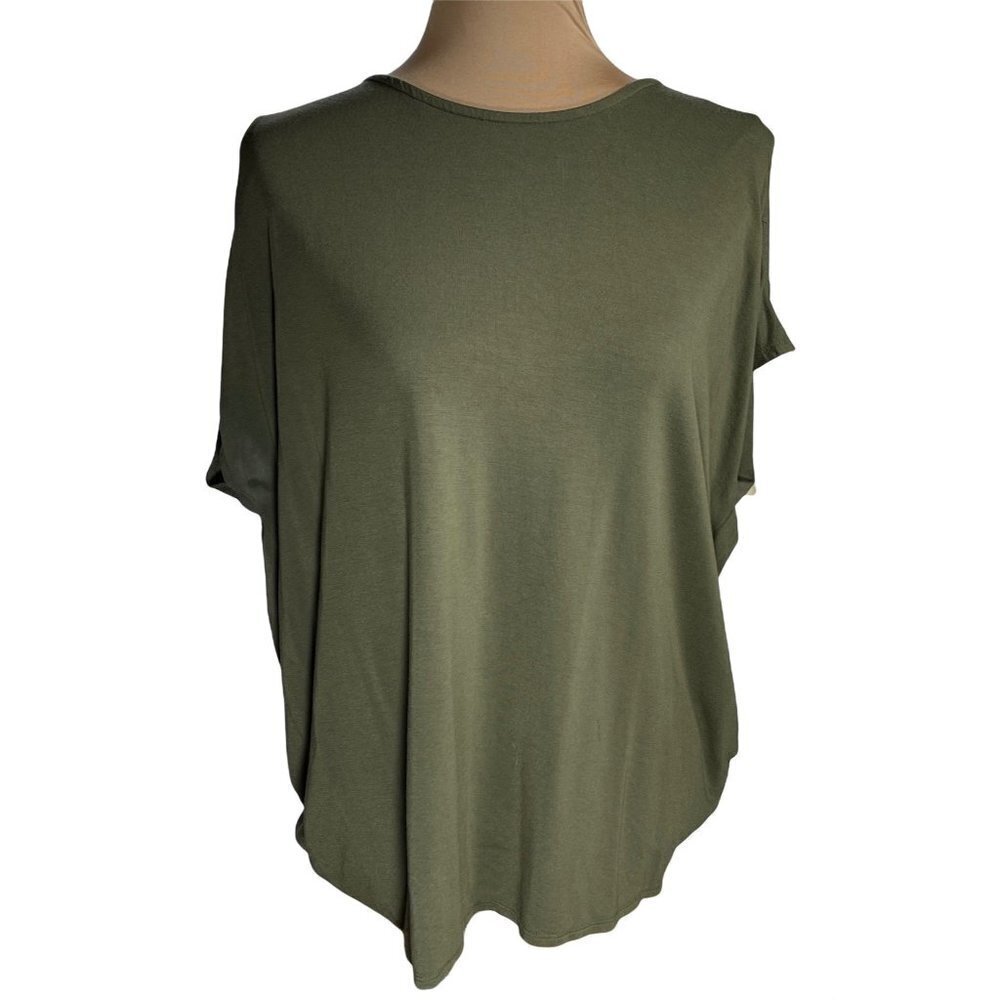 Versona Army Green Cold Shoulder Crewneck T-Shirt Size S Small